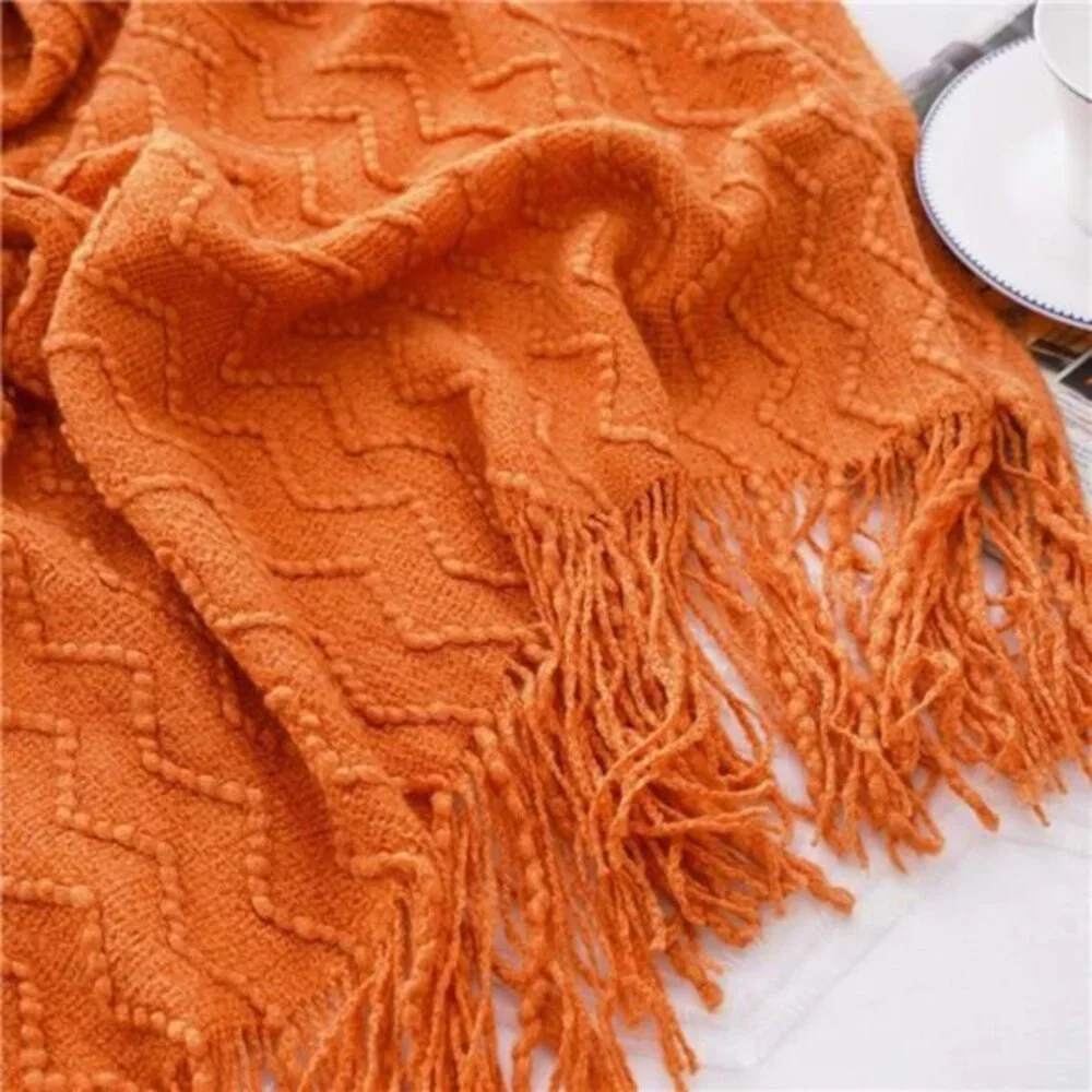 Orange Throw Blanket for Couch, Decorative Fall with Tassels Halloween‎ 50x60